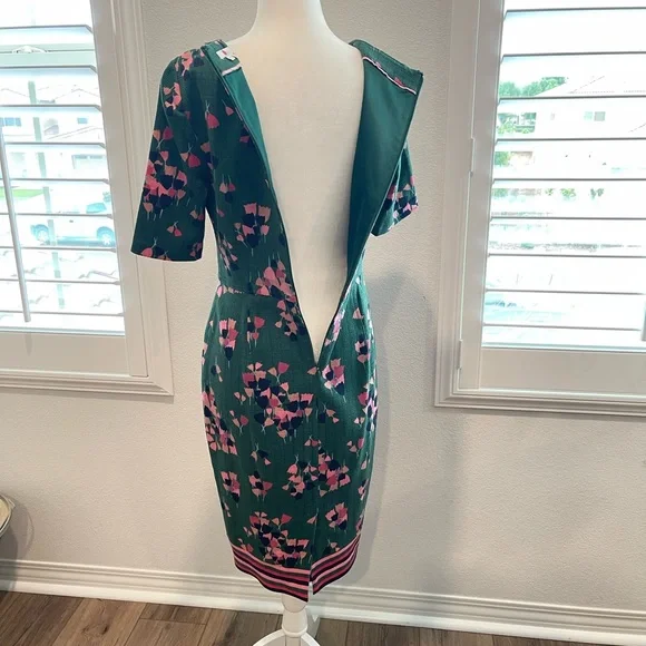 Boden Fleur Fitted Dress Hunter Green Tulip 6r - Picture 8 of 9